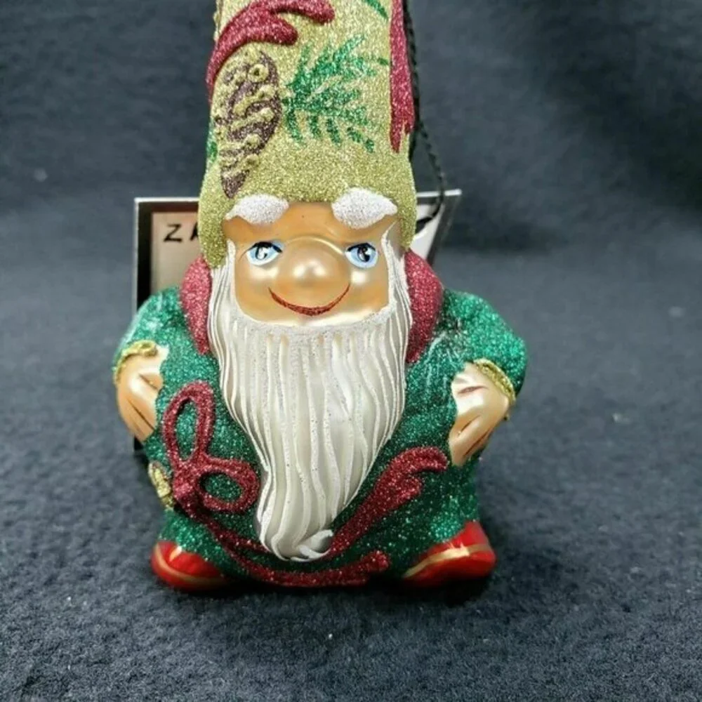 Glitterazzi‎ Joy To The World Golden Cone Gnome Christmas Ornament Glass Retired